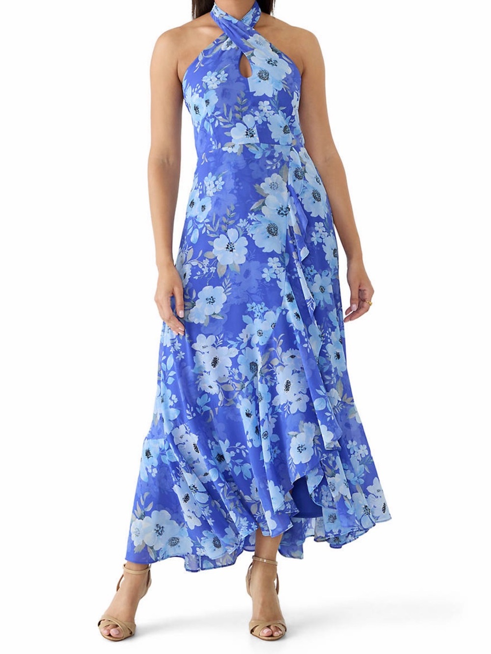 Maison Tara Blue Floral Halter Maxi Dress
